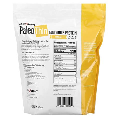 Julian Bakery Paleo Thin Egg White Protein Vanilla 192 Lbs 870 G