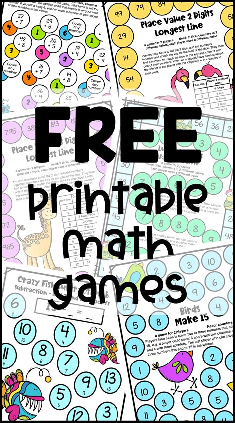 Free Printable Math Games in 2021 | Printable math games, Math games