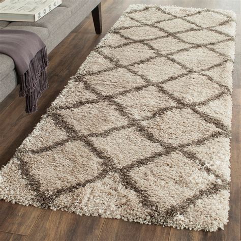 Safavieh Belize Joisse Geometric Plush Shag Runner Rug Taupe Grey