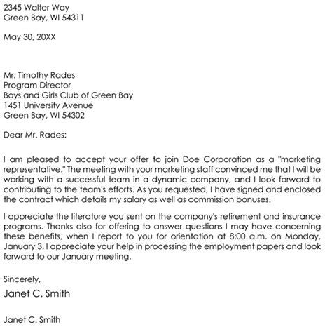 job acceptance letter templates
