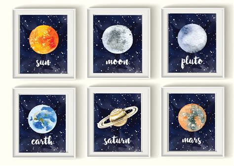 Outerspace Planets Art Prints Set Qty 9 Solar System | Etsy