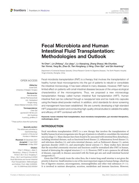 Pdf Fecal Microbiota And Human Intestinal Fluid Transplantation