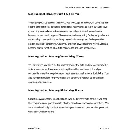 Major Life Themes Astrology Report