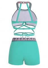 Tie Front Tribal Print Cutout Back Bikini Set Rosewe USD 37 98