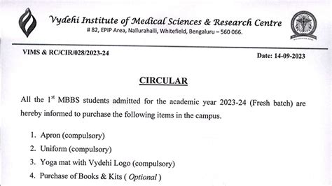 Circular Mbbs 2023 24 First Batch Vims