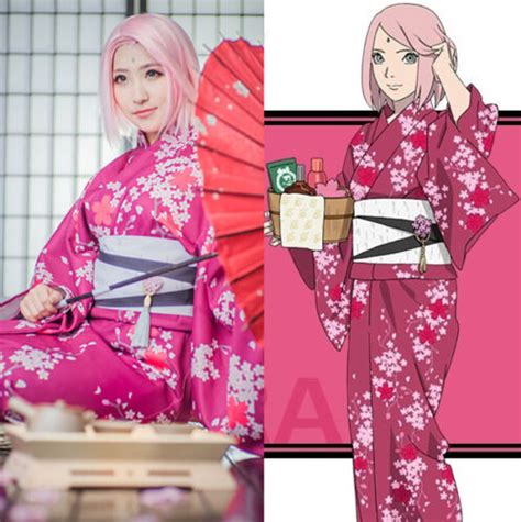 Naruto Haruno Sakura Kimono Yukata Kostüm Cosplay Costume Anime Manga