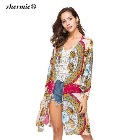 New Arrivals Beach Cover Ups Floral Printed Women Chiffon Cardigan Blouse Bikini Cover Up