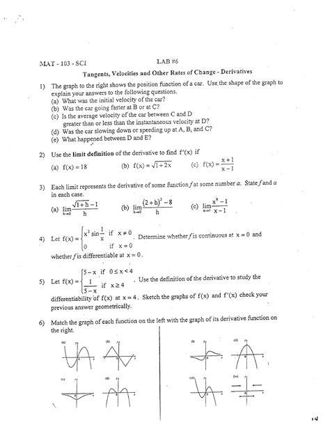 LAB 6 Tangents Velocities And Other Rates Of Change Derivatives