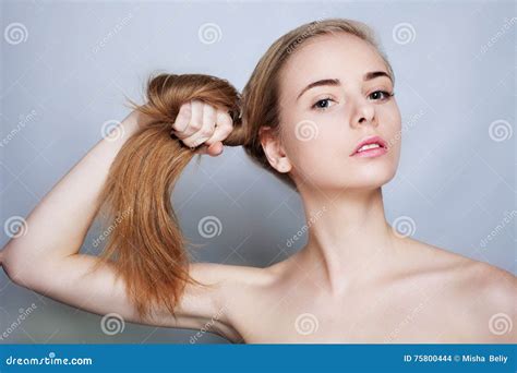 Beautiful Blonde Girl With Long Hai Stock Photo Image Of Body Cute