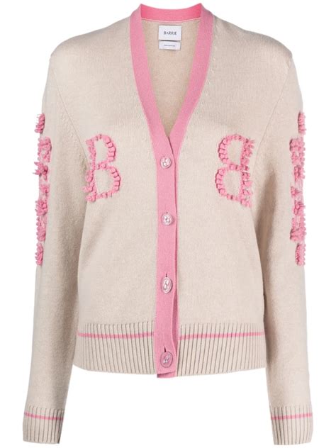 Barrie Contrast Trim Cashmere Cardigan In Nude ModeSens