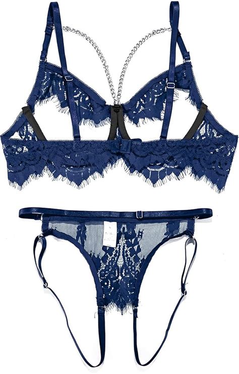 Lilosy Sexy Underwire Strappy Floral Sheer See Through Lingerie Set