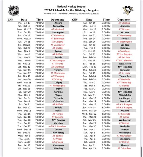 Printable Pittsburgh Penguins Schedule 2023-24