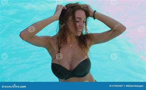 Bikini Girl Dancing In Swimming Pool Stock Video Video Of Swimwear Smiling