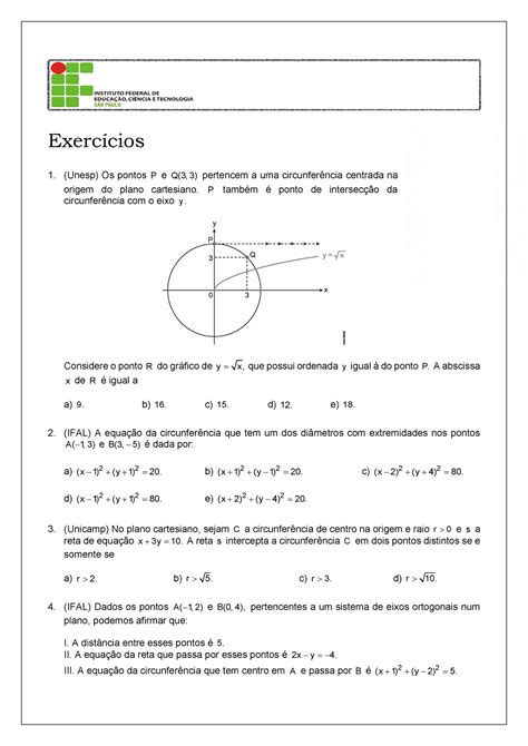 Equação Da Circunferencia Exercicios Fdplearn