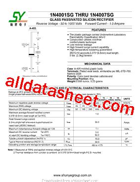 1N4001SG Datasheet PDF Shunye Enterprise