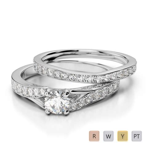 Gold Platinum Round Cut Diamond Bridal Set Ring Agdr 2011