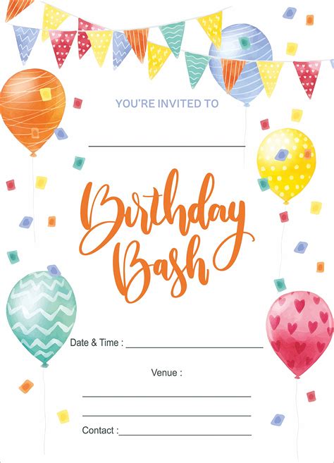 Happy Birthday Invitation Card Template Vector 48 Off