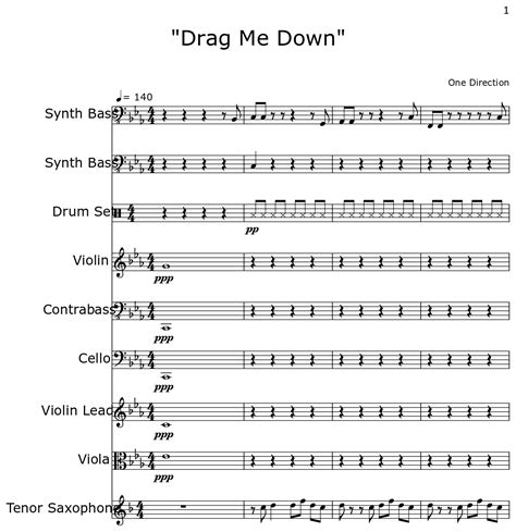 Drag Me Down Sheet Music For Synth Bass Synth Bass Drum Set