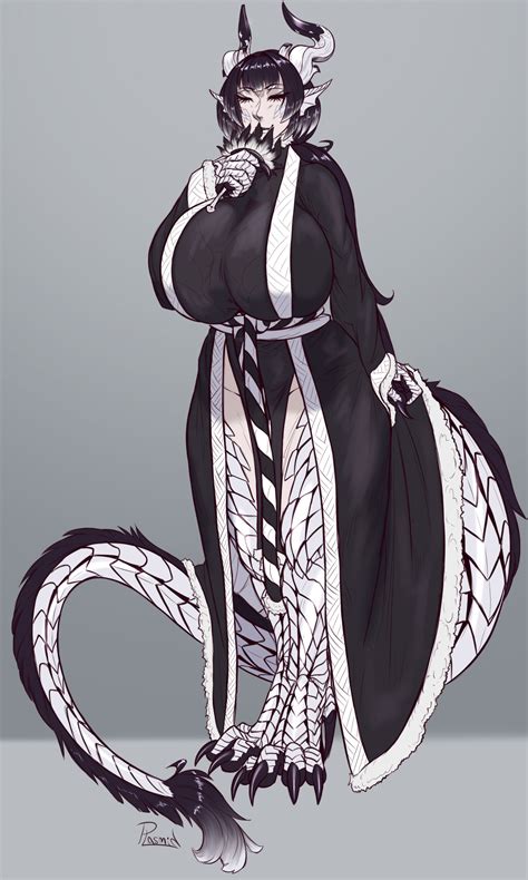Black And White Dragon Girl Comm By Plasmidhentai Hentai Foundry