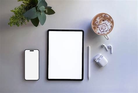 Premium Photo Tablet Mobile Device Coffee Minimal Tech