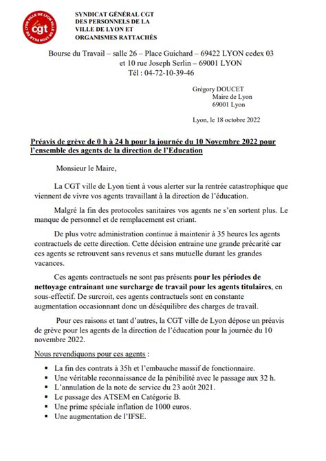 Préavis de grève le 10 Novembre 2022 pour l’ensemble des agents de la