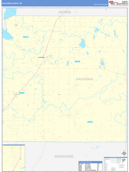 Kalkaska County, MI Wall Map Basic Style by MarketMAPS