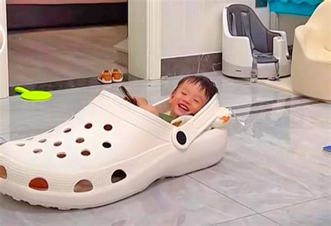 These Giant Croc Shoes Can Function As A Baby Bassinet Or Pet Bed