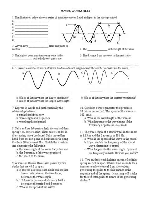 Waves Worksheet Wavelength Waves