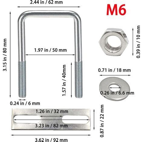 4 Pièces Boulons En U Boulons m6 U Bolt 80 x 50 Mm Boulon De U En