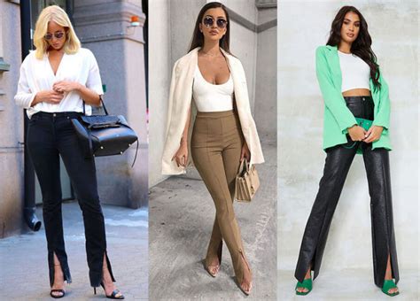 Брюки с разрезом спереди: идеи с чем носить (фото)