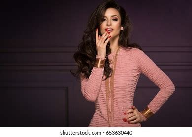 Sensual Beautiful Brunette Woman Posing Pink Stock Photo 653630440 Shutterstock