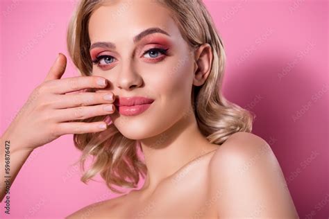 Attractive Model Studio Portrait Flawless Body Skin Bright Makeover Nude Manicure Nails Isolated