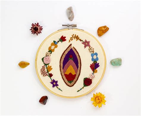 Vagina Art Yoni Wall Decor Vulva Art Gift For Midwife Flower Vagina Feminist Embroidery Hoop