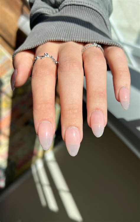 Sparkly Nude Almond Shape Press On Nails Matte Glossy Hand Painted Press On Nails Long Medium