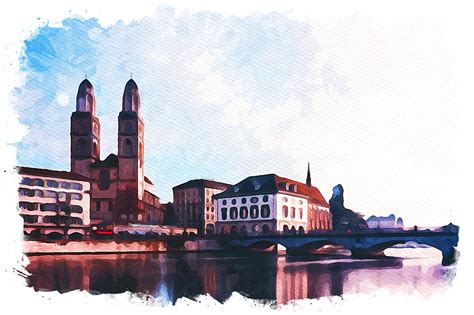 Zürich Switzerland Exquisite Watercolor Graphic By Poster Boutique