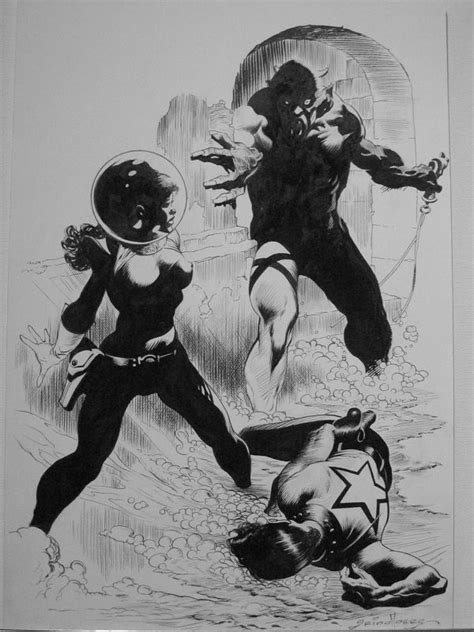 An Ink Drawing Of Two Superheros Fighting Each Other