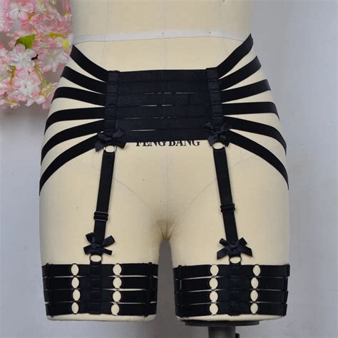Harajuku Gothic Women Body Harness Complex Garter Sexy Lingerie Black Gorgeous Bow Garterbelt
