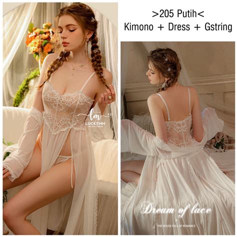 Jual Sexy Lingerie Kimono Set Transparan Sleepwear Long Dress Lingerie Transparan Kimono In