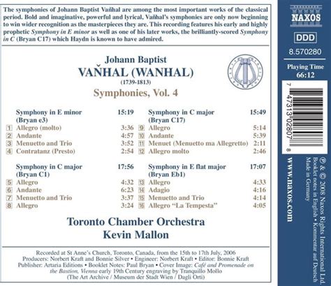 Toronto Chamber Orchestra Vanhal Symphonies Volume Cd Toronto