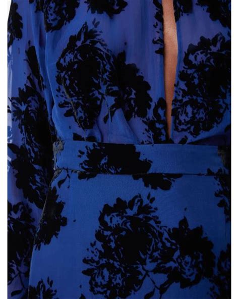 Nina Ricci Floral Print Pussy Bow Collar Blouse In Blue Lyst