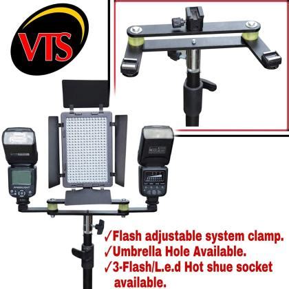 Vts Universal Three Flash Bracket Hot Shoe Speedlight Stand Umbrella Holder For Studio Video