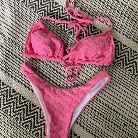 Shein Fluffy Textured Pink Bikini Never Worn Such A Depop