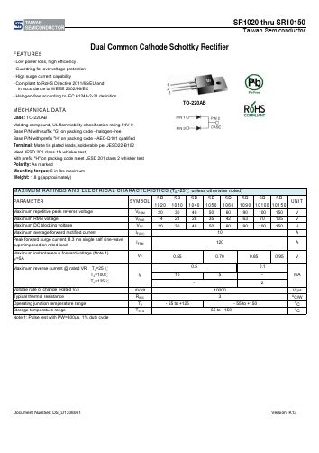 SR10100 Datasheet PDF - TSC Corporation