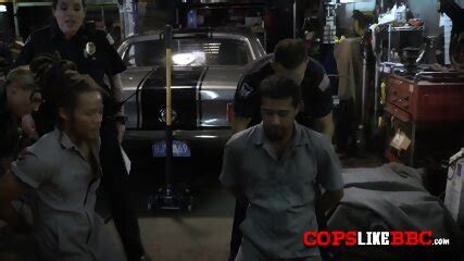 Two Horny Police Officers Get To The Mechanic Just To Fuck Him Hard With His Massive Black Cock