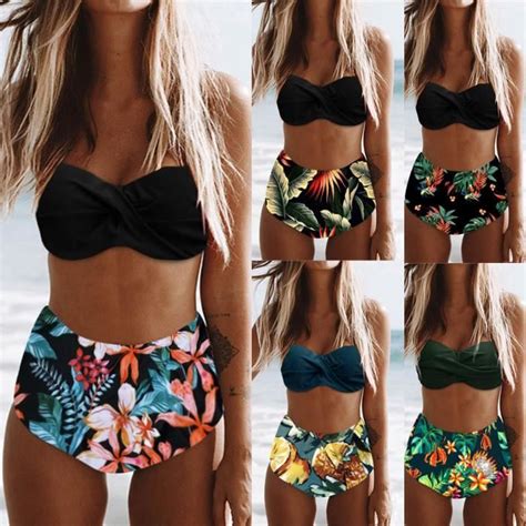 Femmes Taille Haute Bikinis Maillots De Bain Maillot De Bain Femme R Tro Beachewear Bikini Set