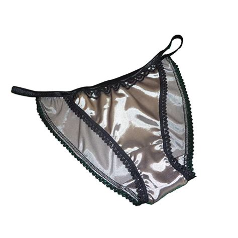 Buy Pure Silk Satin And Lace Mini Tanga String Bikini Panties Silver Grey With Black Trim Sizes