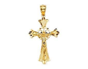 K Solid Yellow Gold Crucifix Cross Religious Pendant Etsy