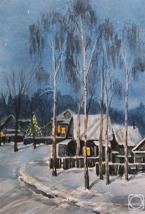 «Новогодняя ночь» картина Музановой Татьяны (бумага, акварель) — купить ...