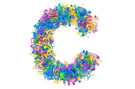 Premium Photo Letter C From Colored Musical Notes 3d Rendering
