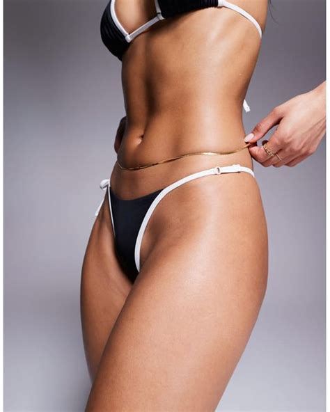 Asos Contrast Binding Tie Side Bikini Bottom In Black Lyst